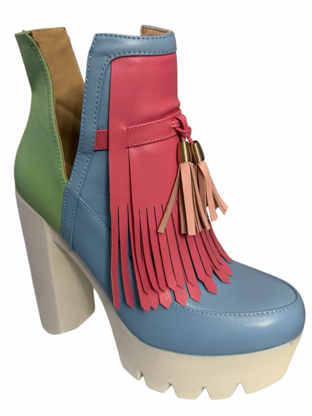 Azalea Wang Story pastel Colorblock Fringe Platform Ankle Boots 7 EUC